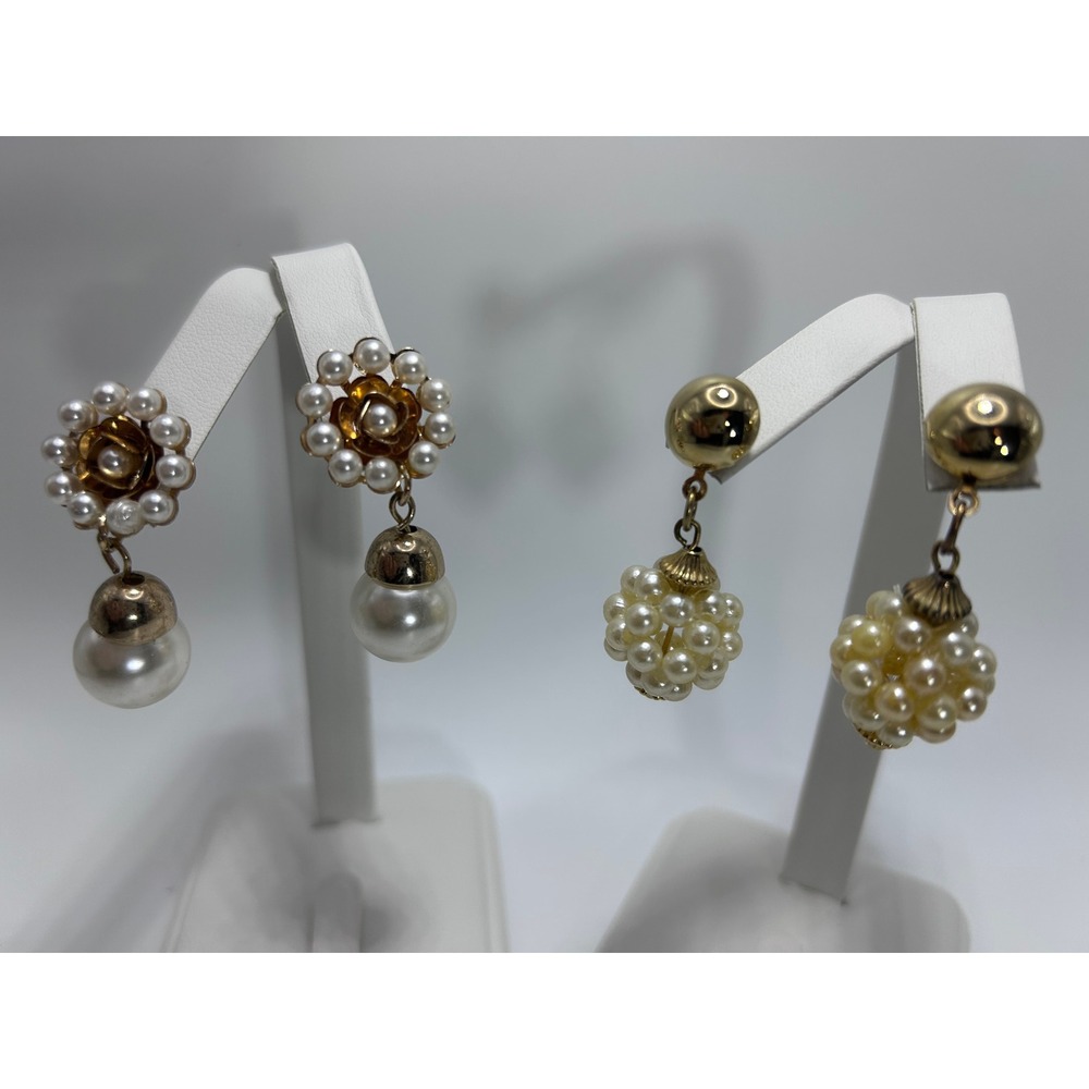 Unbranded Faux Pearl Drop Earrings Women OS Gold Good Vintage Floral Cluster Lot